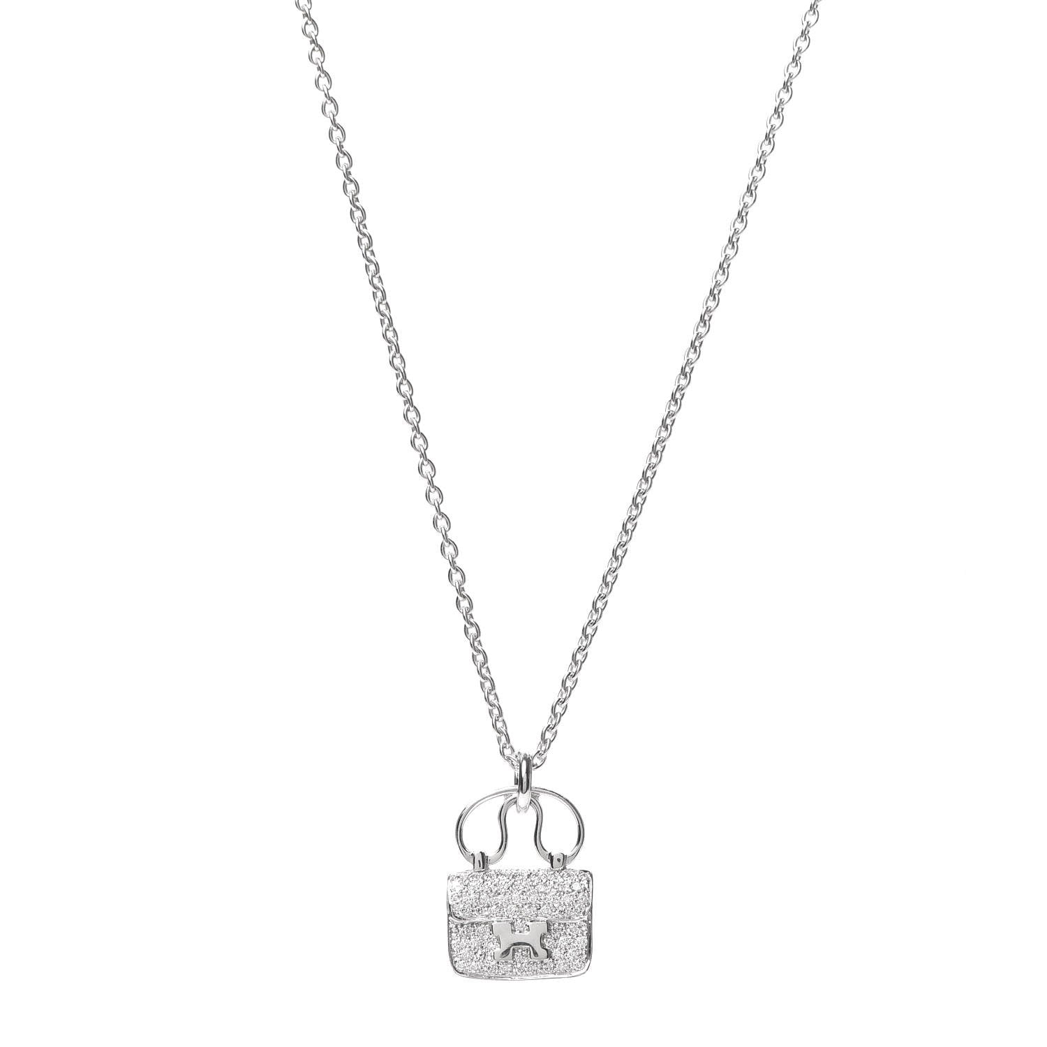 Hermes 18K White Gold Diamond Constance Amulette Pendant Necklace 1 of 6