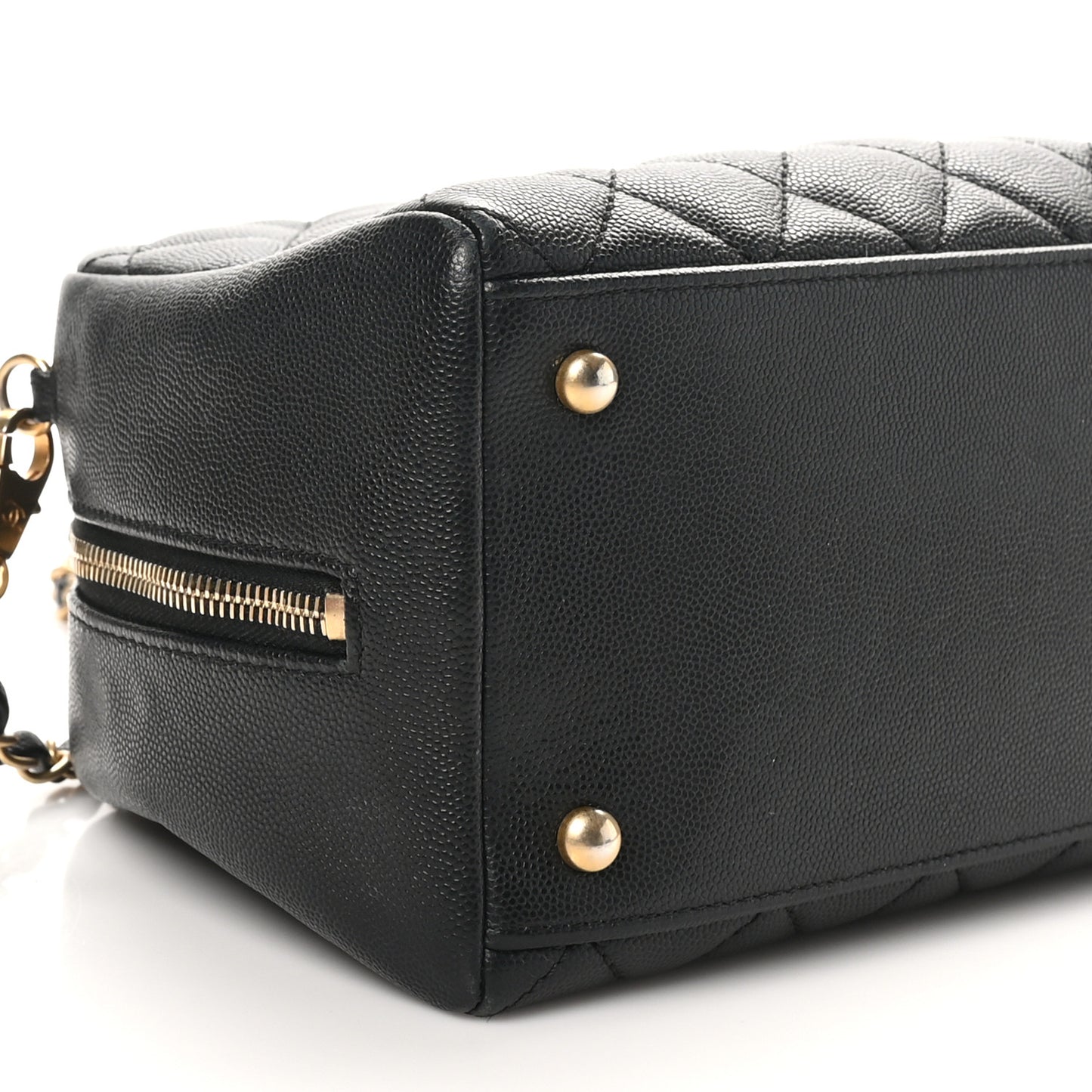 Caviar Lizard Quilted Coco Handle Bowler Black