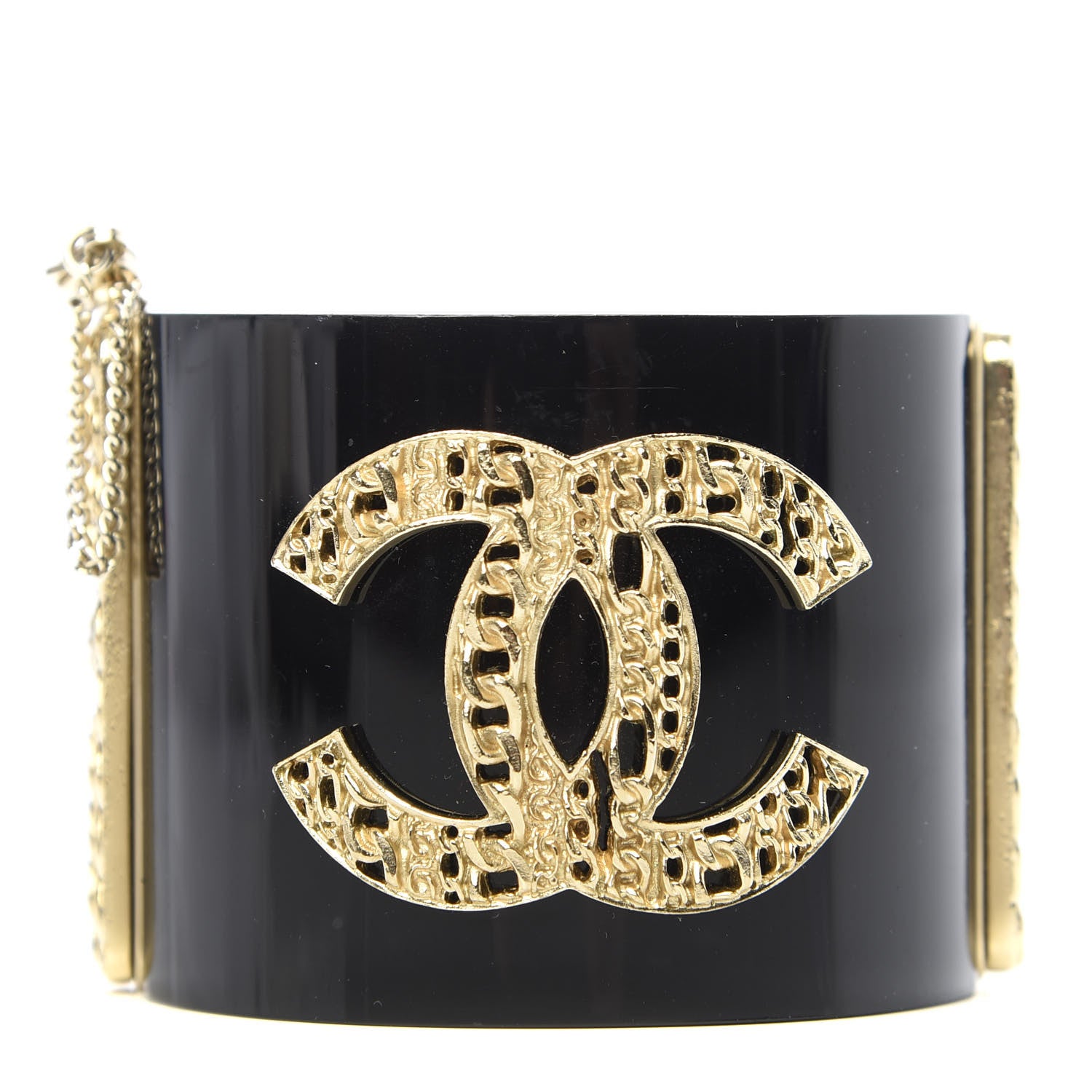 Chanel Resin CC Wide Cuff Black Gold 1 of 5