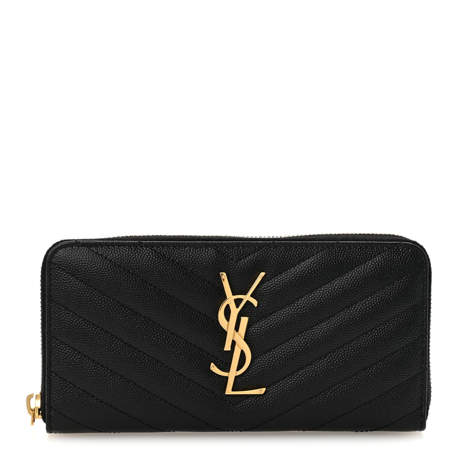Saint Laurent Grain De Poudre Matelasse Chevron Monogram Zip Around Wallet Black 1 of 10