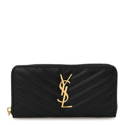 Saint Laurent Grain De Poudre Matelasse Chevron Monogram Zip Around Wallet Black 1 of 10