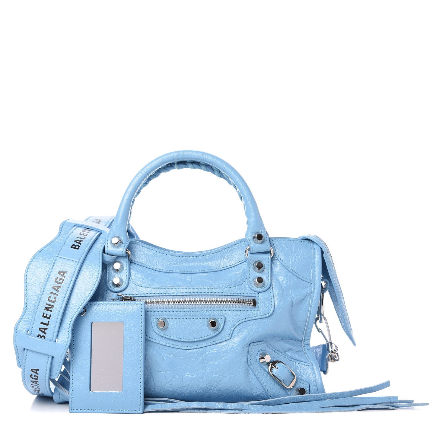 Agneau Classic Silver Hardware Mini City Logo Strap Baby Blue Black