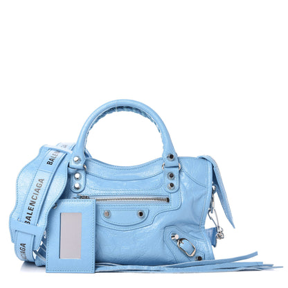 Balenciaga Agneau Classic Silver Hardware Mini City Logo Strap Baby Blue Black 1 of 10