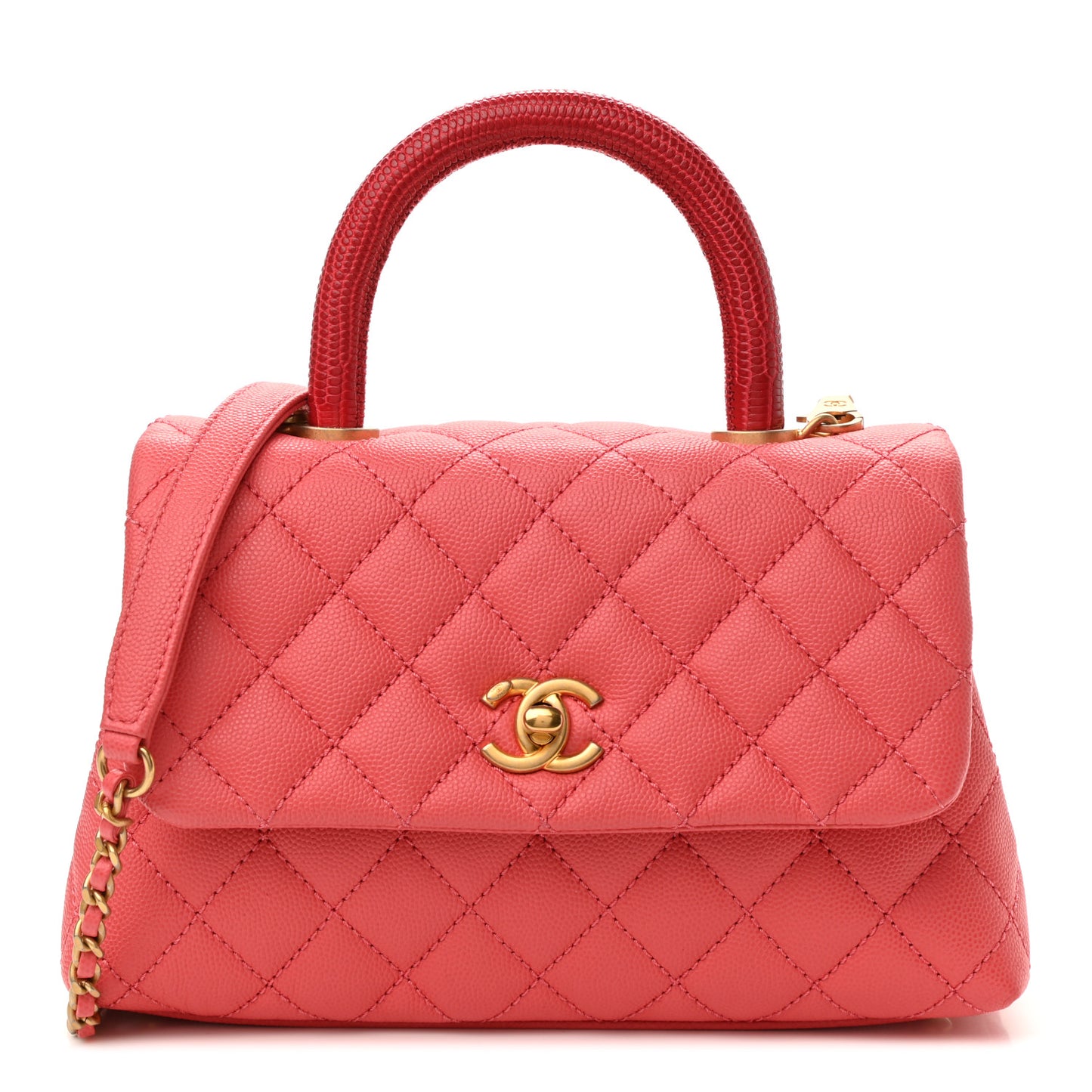 Caviar Lizard Embossed Quilted Mini Coco Handle Flap Pink