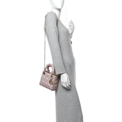 Christian Dior Metallic Lambskin Cannage Mini Lady Dior Lotus 2 of 11