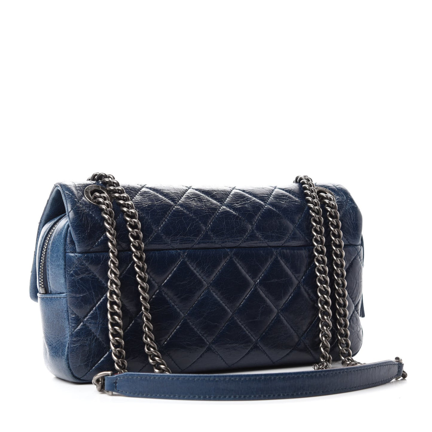 Glazed Calfskin Quilted Medium Duo Color Flap Blue