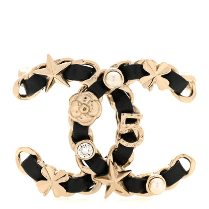 Chanel Lambskin Pearl Strass Sergeant Chanel Brooch Black Gold 1 of 4