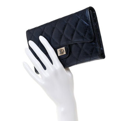 Chanel Metallic Aged Calfskin Quilted Reissue Long Flap Wallet Dark Navy Blue 2 of 10