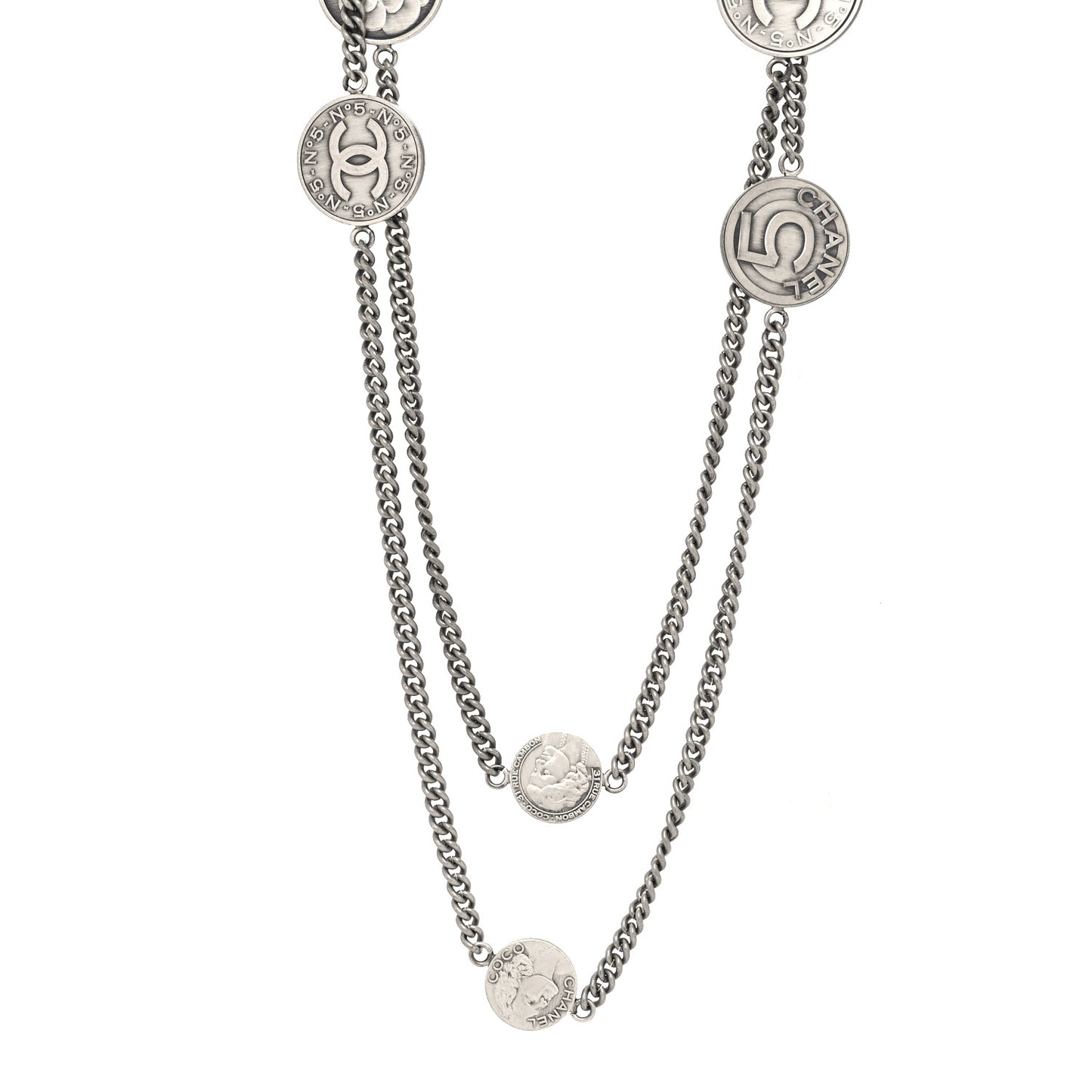Metal Coin Long Necklace Silver