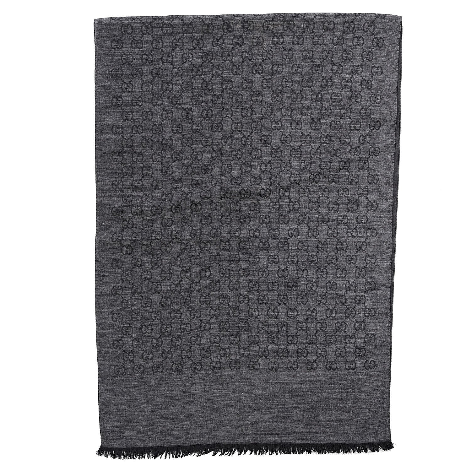 Gucci Wool Silk GG Monogram GGNat Scarf Anthracite 3 of 5