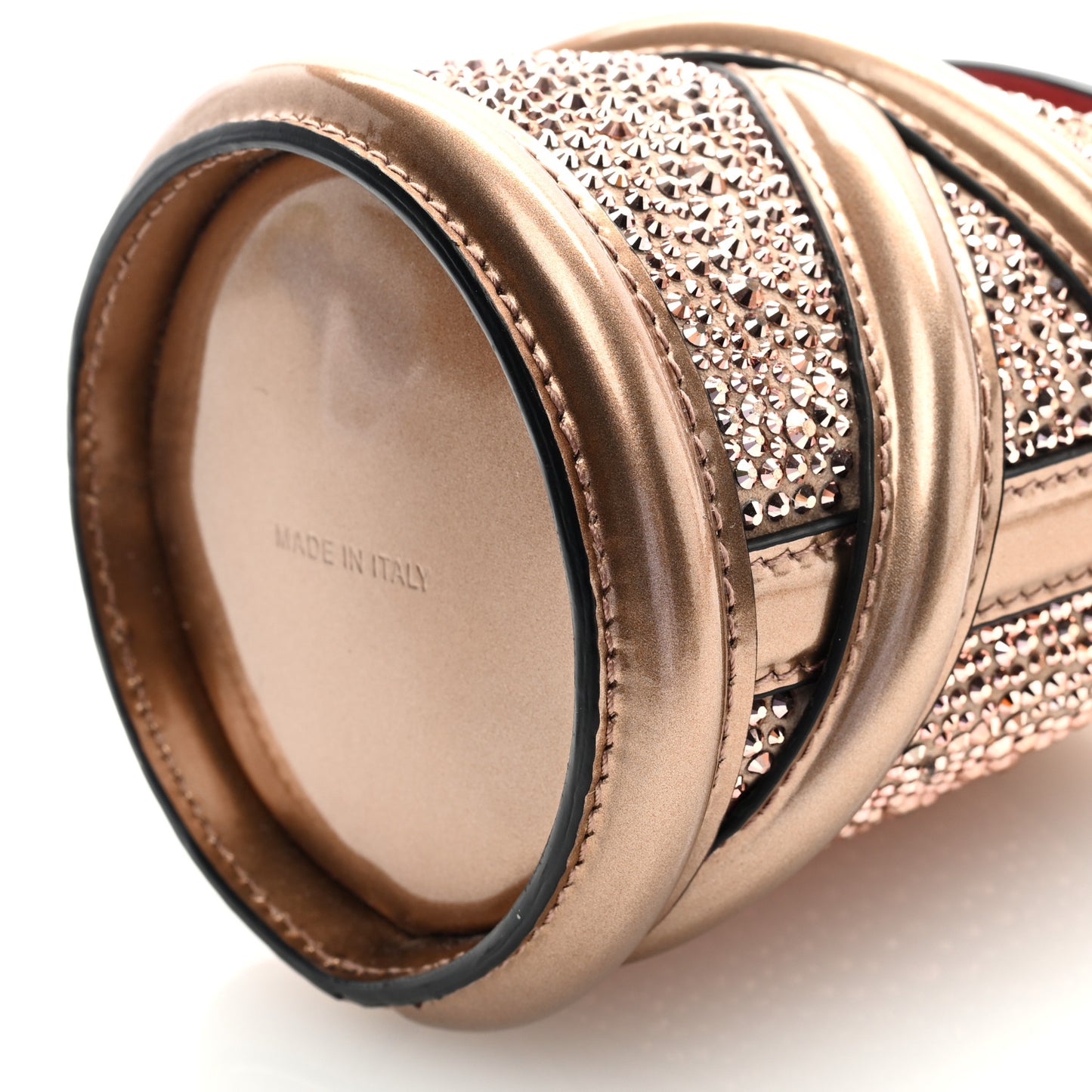Metallic Calfskin Crystal Curve Bucket Bag Rose Gold