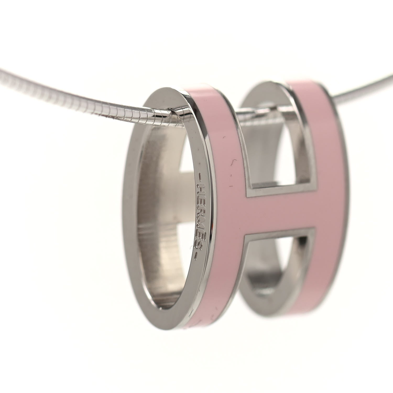 Hermes Lacquered Palladium Pop H Pendant Necklace Rose Dragee 4 of 4