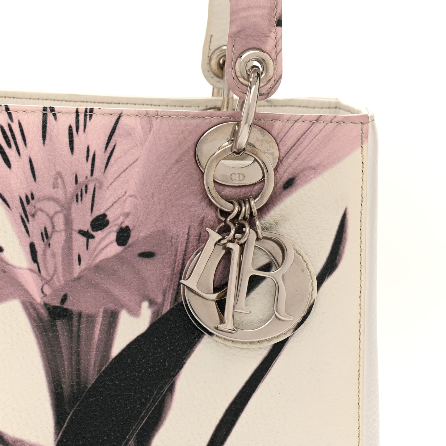 Deerskin Floral Printed Medium Lady Dior White