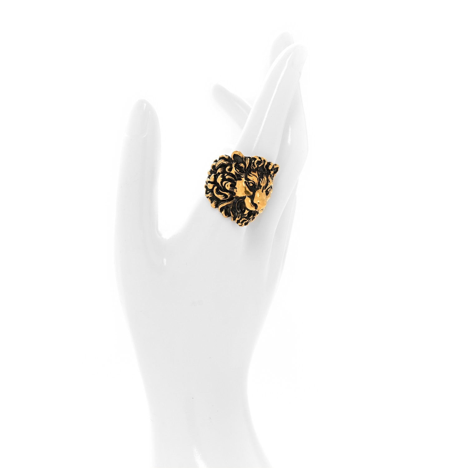 Gucci Metal Lion Head Ring 63 10.25 Aged Gold 2 of 4