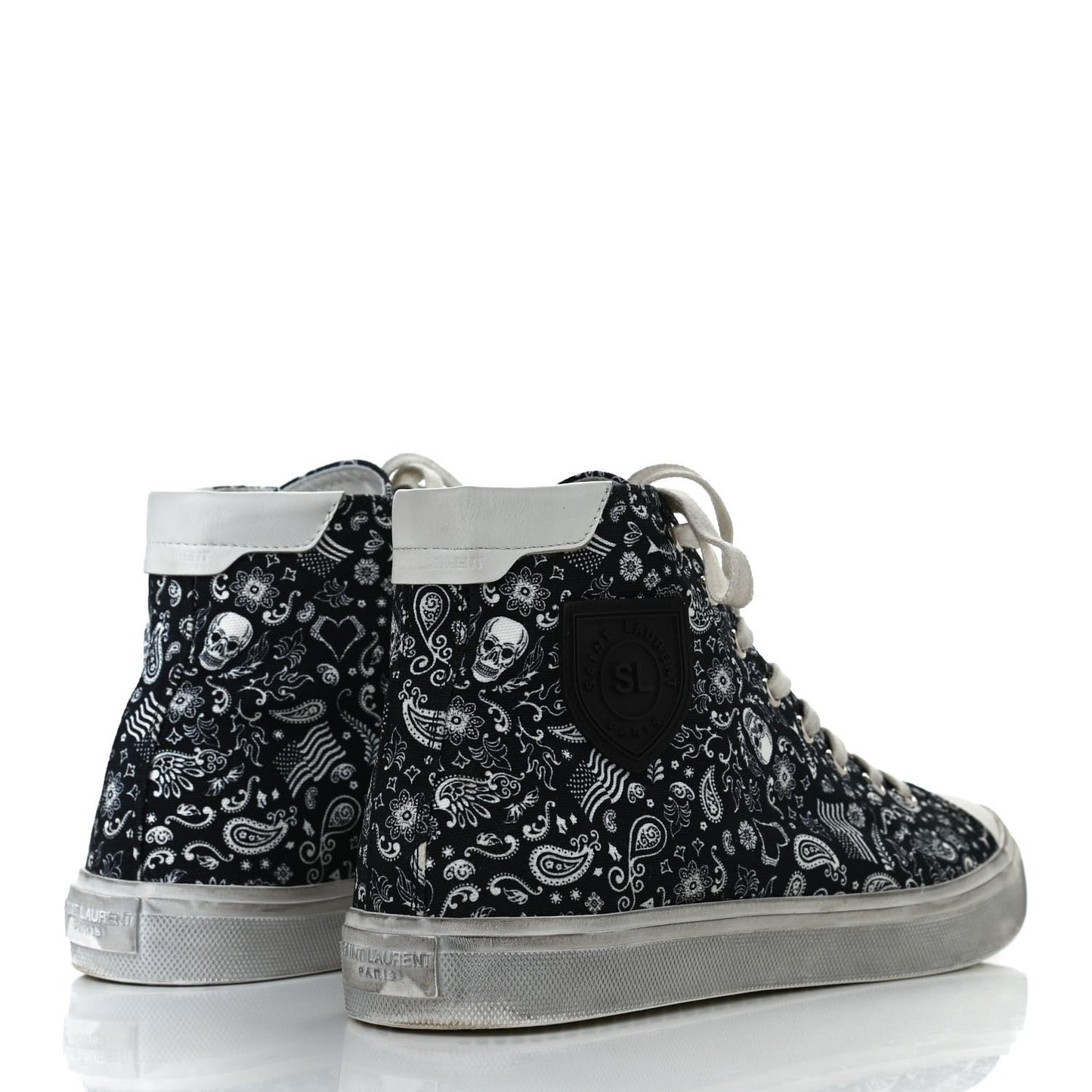 Calfskin Fabric Skull Print Women's High Top Sneakers 40 Navy White