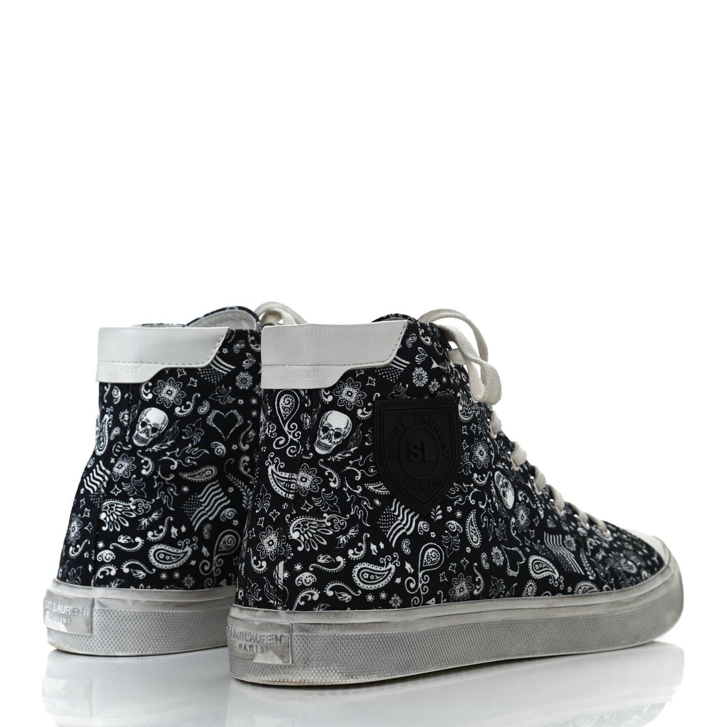 Saint Laurent Calfskin Fabric Skull Print Women's High Top Sneakers 40 Navy White 4 of 11