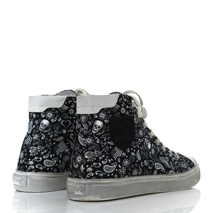 Saint Laurent Calfskin Fabric Skull Print Women's High Top Sneakers 40 Navy White 4 of 11