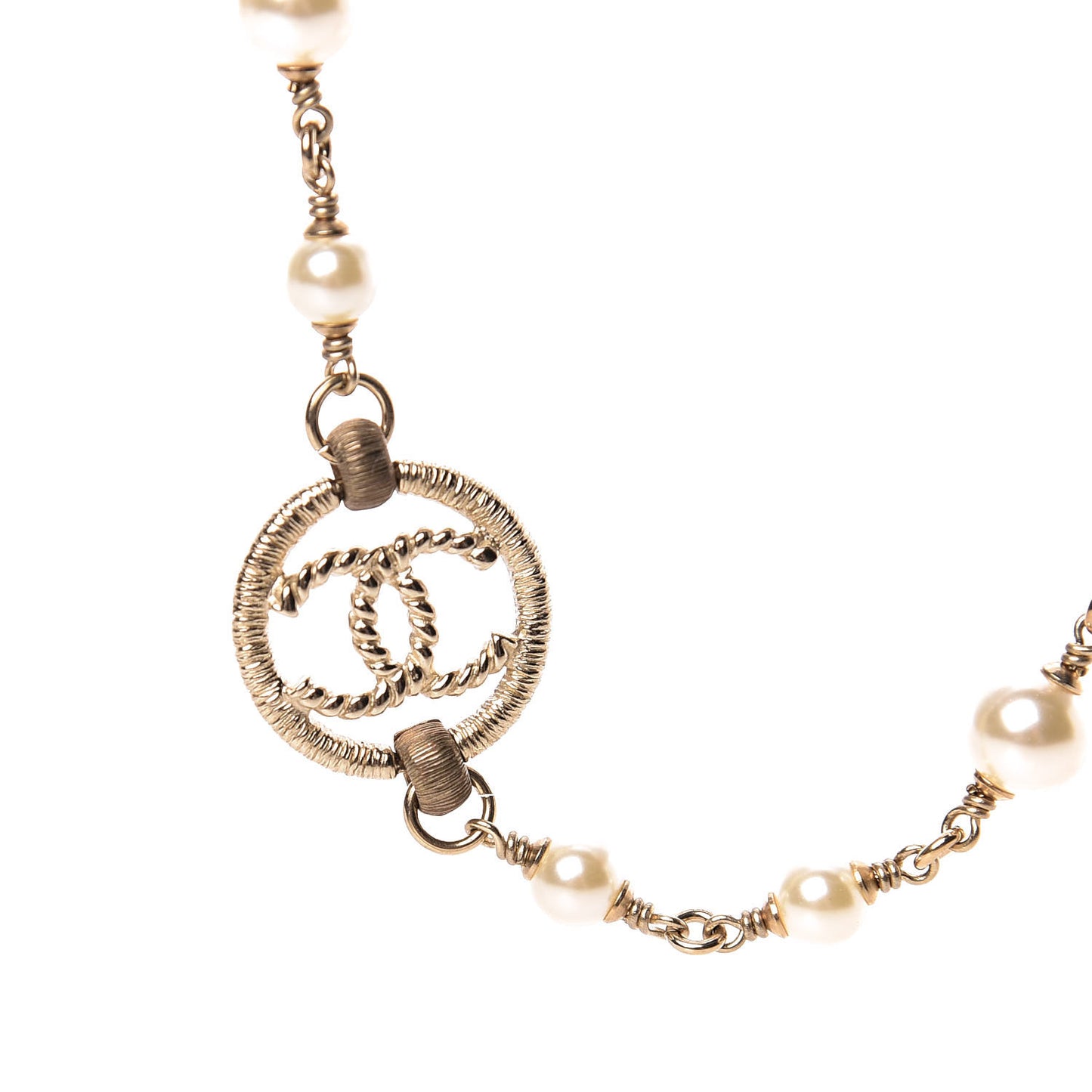 Pearl Bead CC Long Necklace Gold Pink