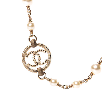 Chanel Pearl Bead CC Long Necklace Gold Pink 4 of 6