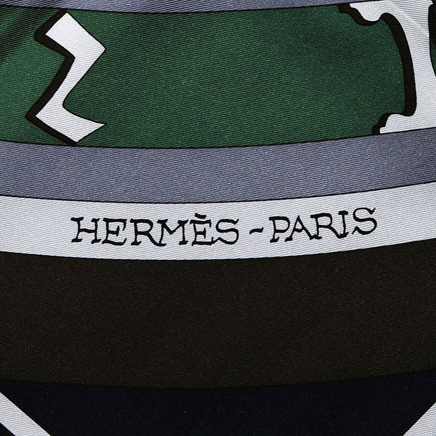 Hermes Silk Mecanique Du Temps Scarf 90 Noir Khaki Gris 4 of 9