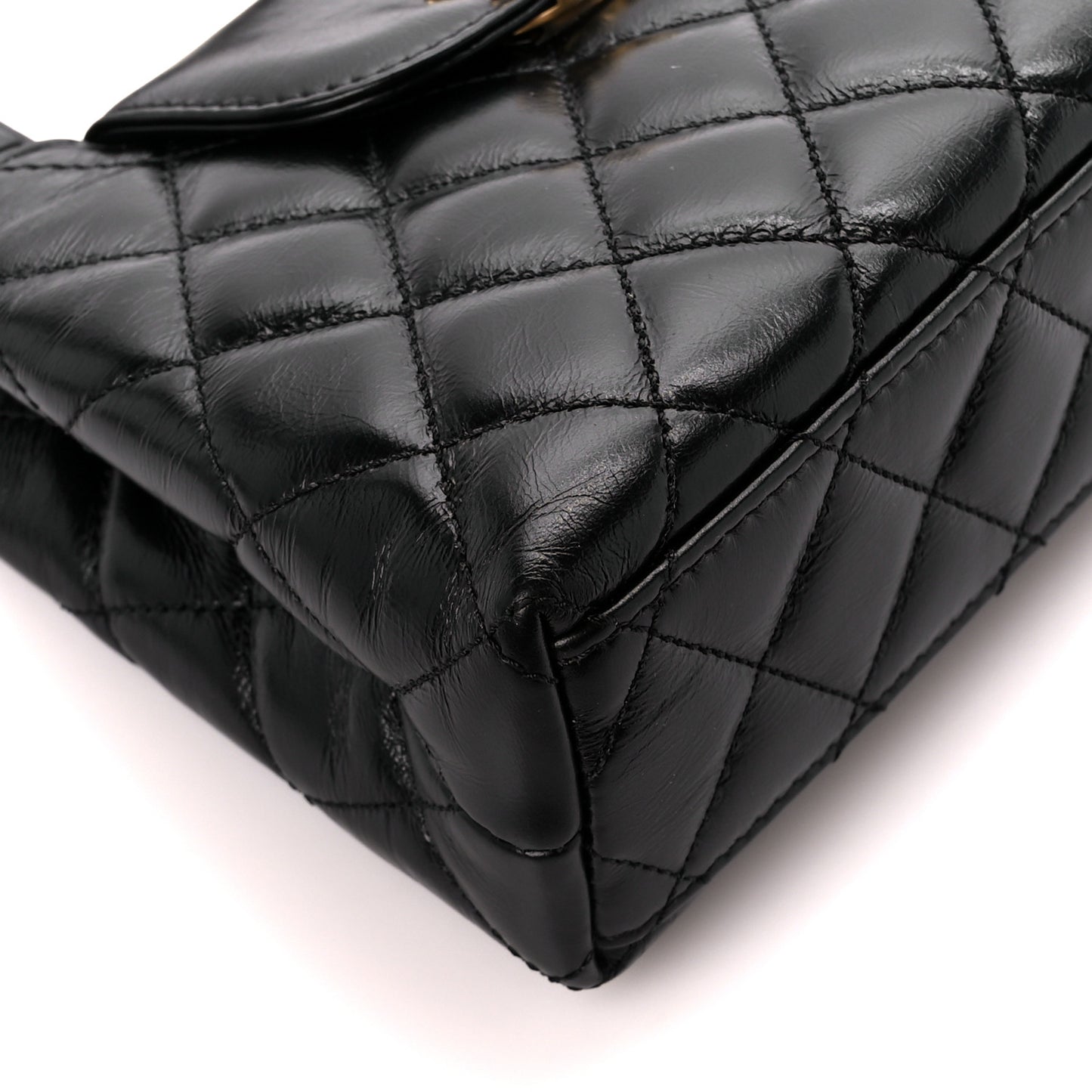 Shiny Aged Calfskin Quilted Nano Kelly Shopper Black