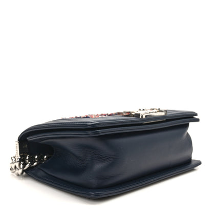 Chanel Lambskin Tweed Chevron Small Boy Flap Navy Blue 4 of 12
