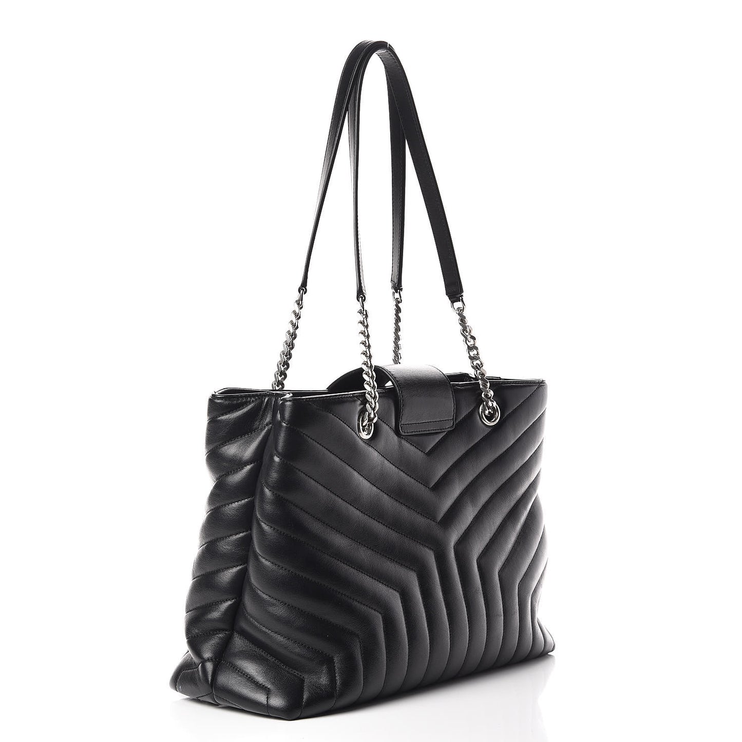Calfskin Y Quilted Monogram Large Loulou Shopper Black