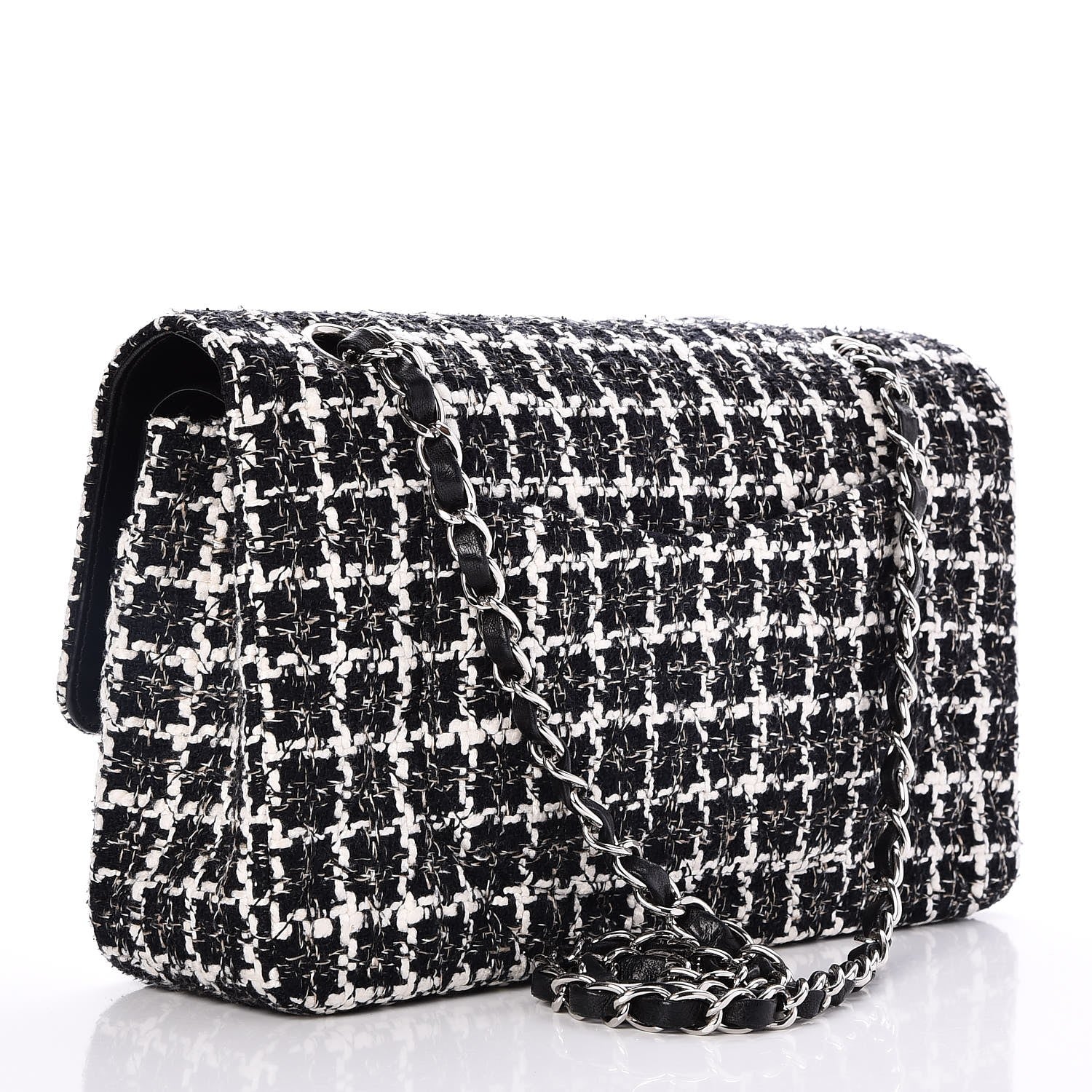 Chanel Tweed Quilted Medium Double Flap Black White 4 of 8