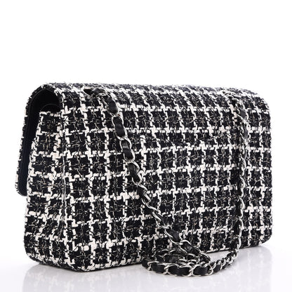 Chanel Tweed Quilted Medium Double Flap Black White 4 of 8