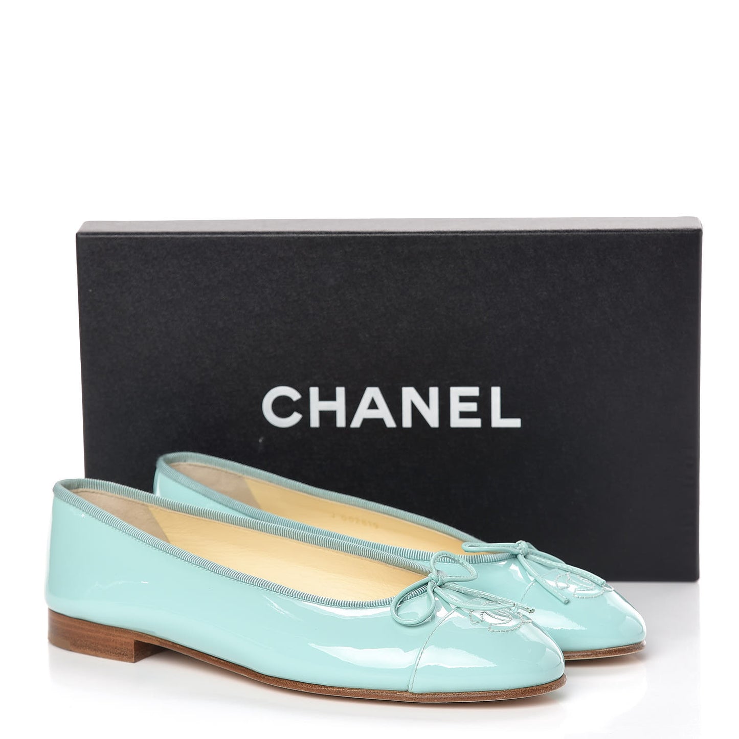 Calfskin Patent CC Cap Toe Ballerina Flats 37 Light Green