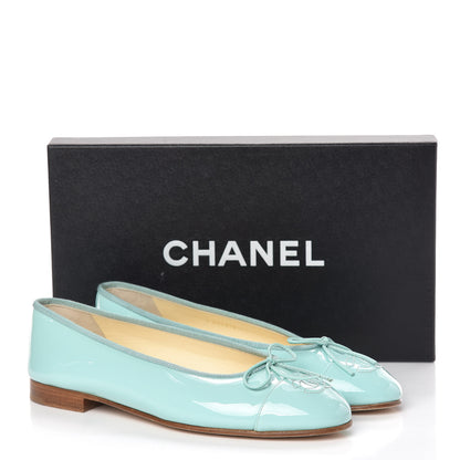 Chanel Calfskin Patent CC Cap Toe Ballerina Flats 37 Light Green 14 of 14