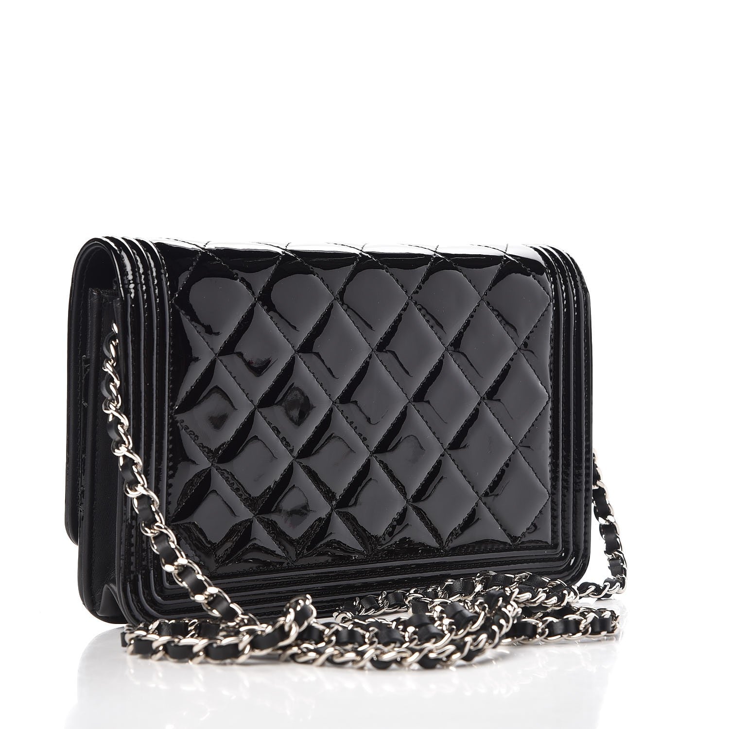 Chanel Patent Calfskin Quilted Boy Wallet On Chain WOC Black 3 of 8