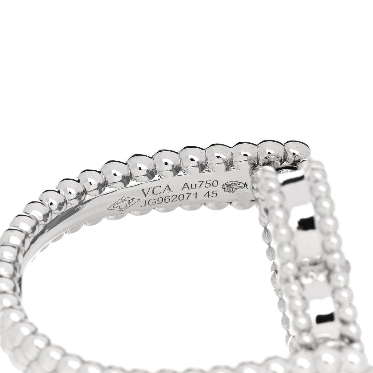Van Cleef & Arpels 18K White Gold Diamond Chalcedony Reversible Guilloche Vintage Alhambra Ring 54 7 6 of 7