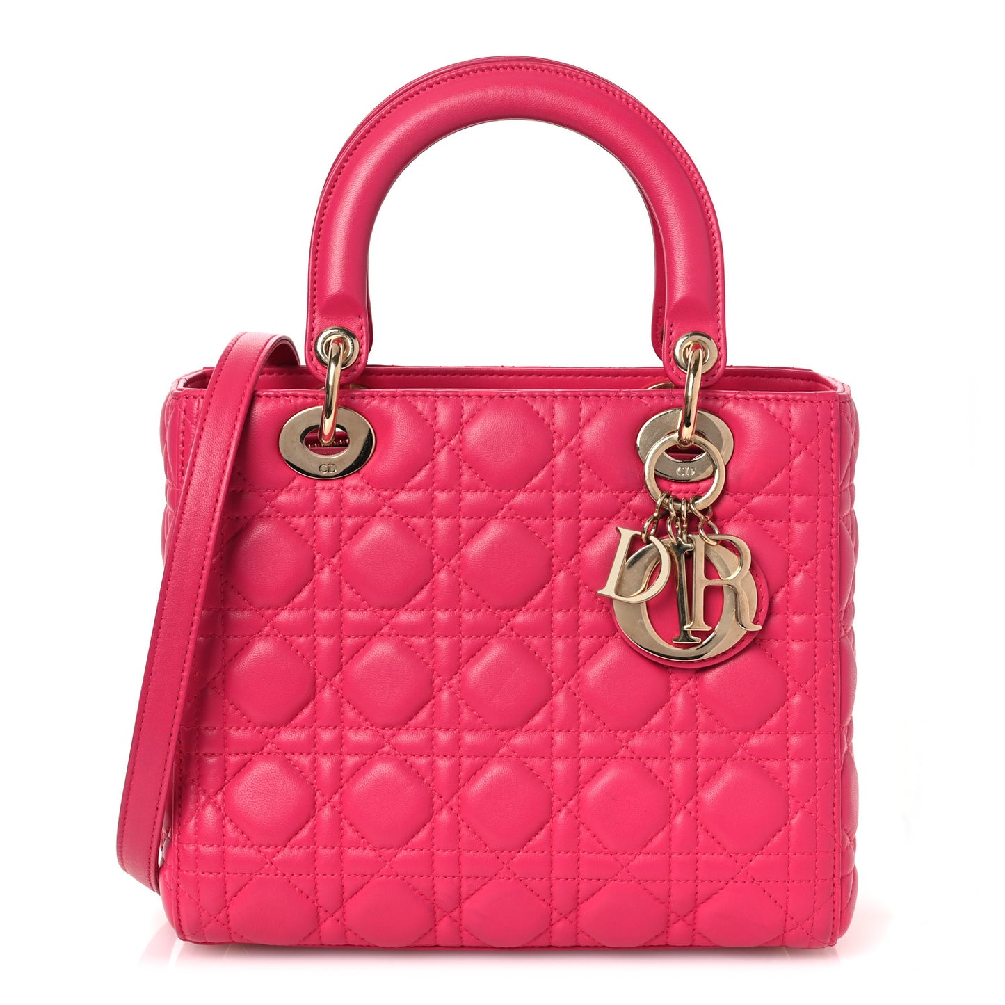 Lambskin Cannage Medium Lady Dior Fuchsia