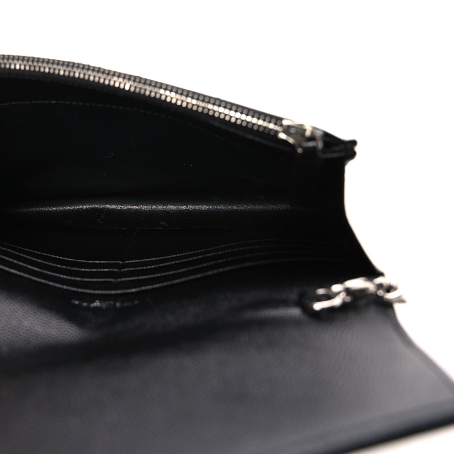 Grain De Poudre Matelasse Chevron Monogram Envelope Chain Wallet Black