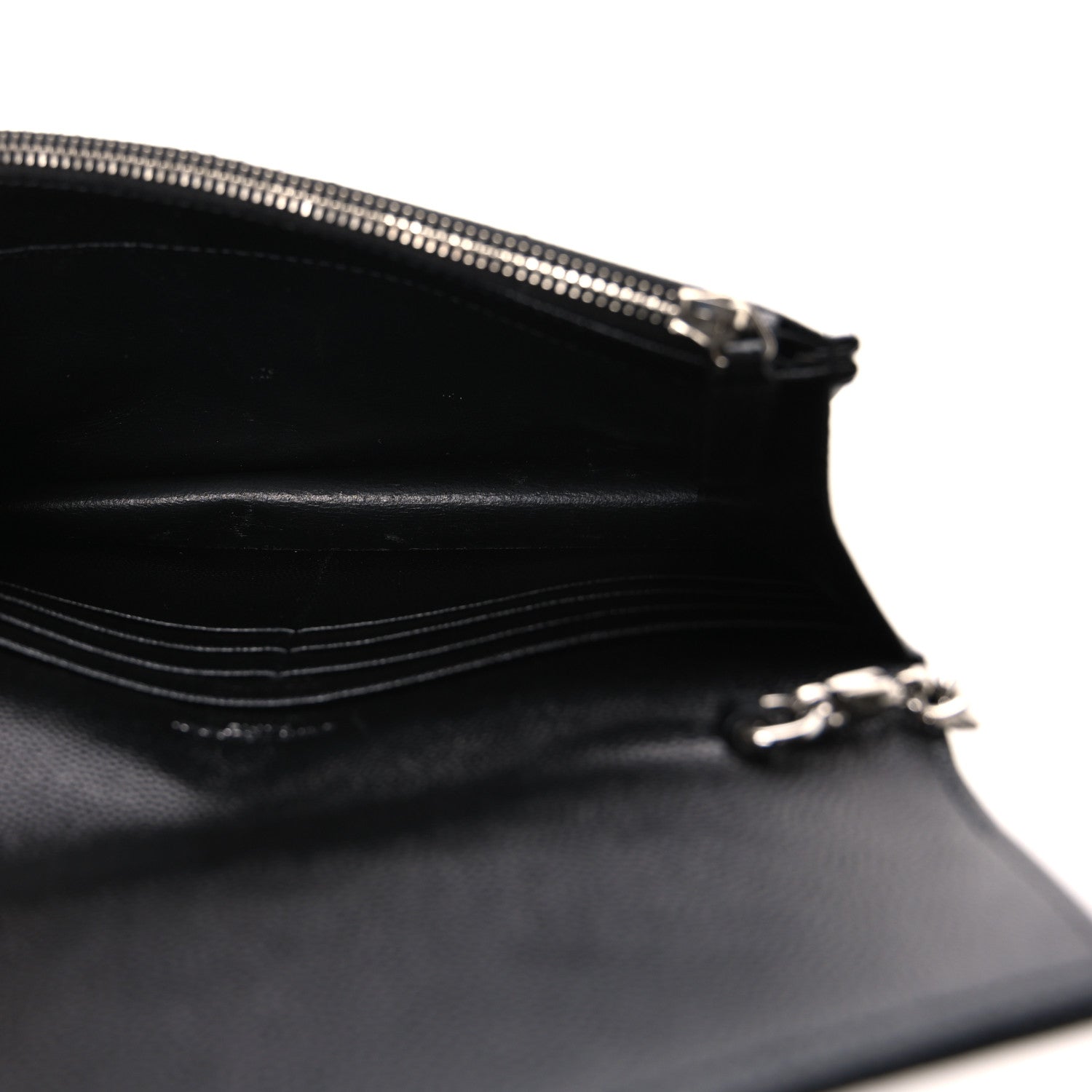Saint Laurent Grain De Poudre Matelasse Chevron Monogram Envelope Chain Wallet Black 5 of 10