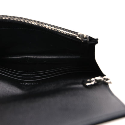 Saint Laurent Grain De Poudre Matelasse Chevron Monogram Envelope Chain Wallet Black 5 of 10