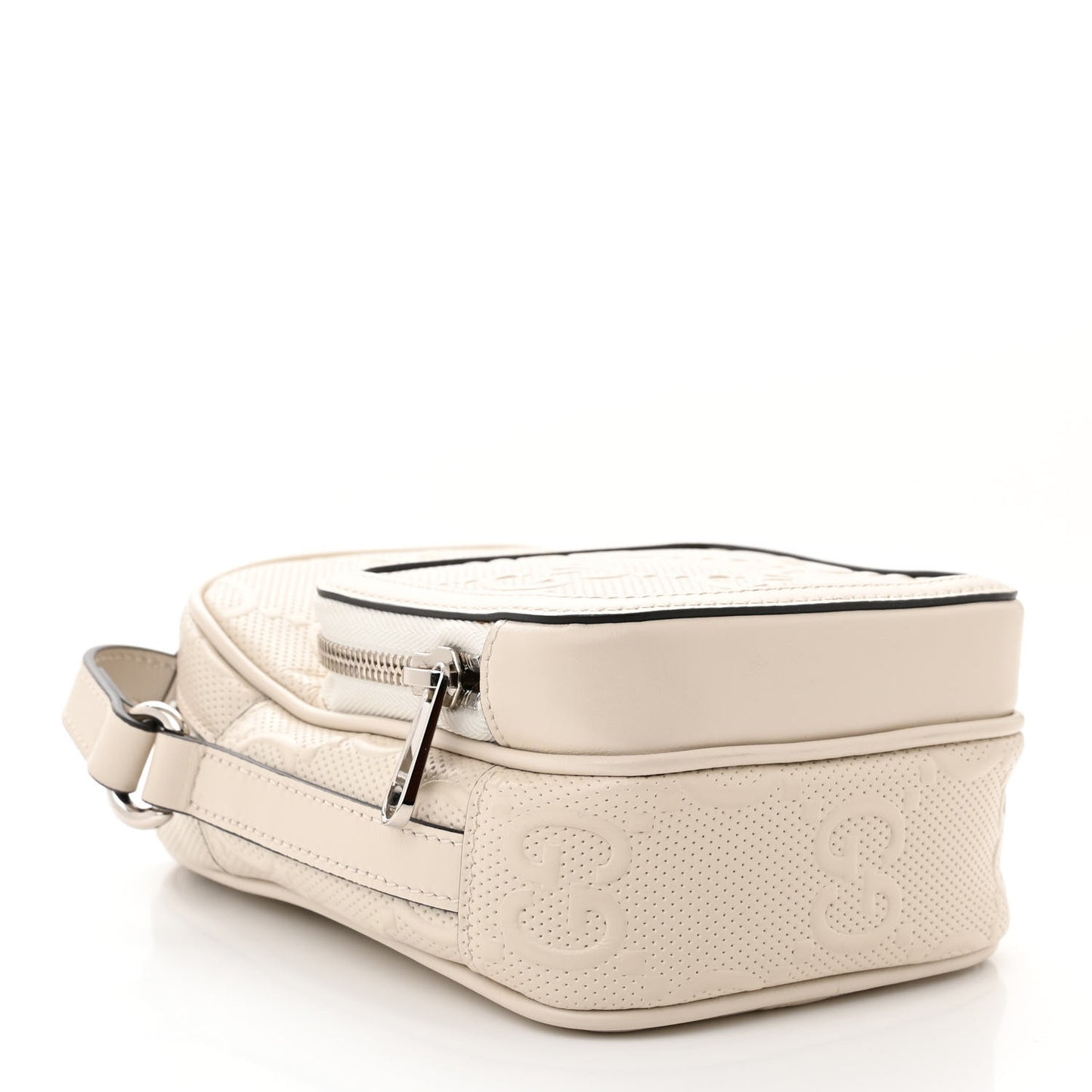 Calfskin GG Tennis Embossed Mini Double Zip Messenger Bag Mystic White