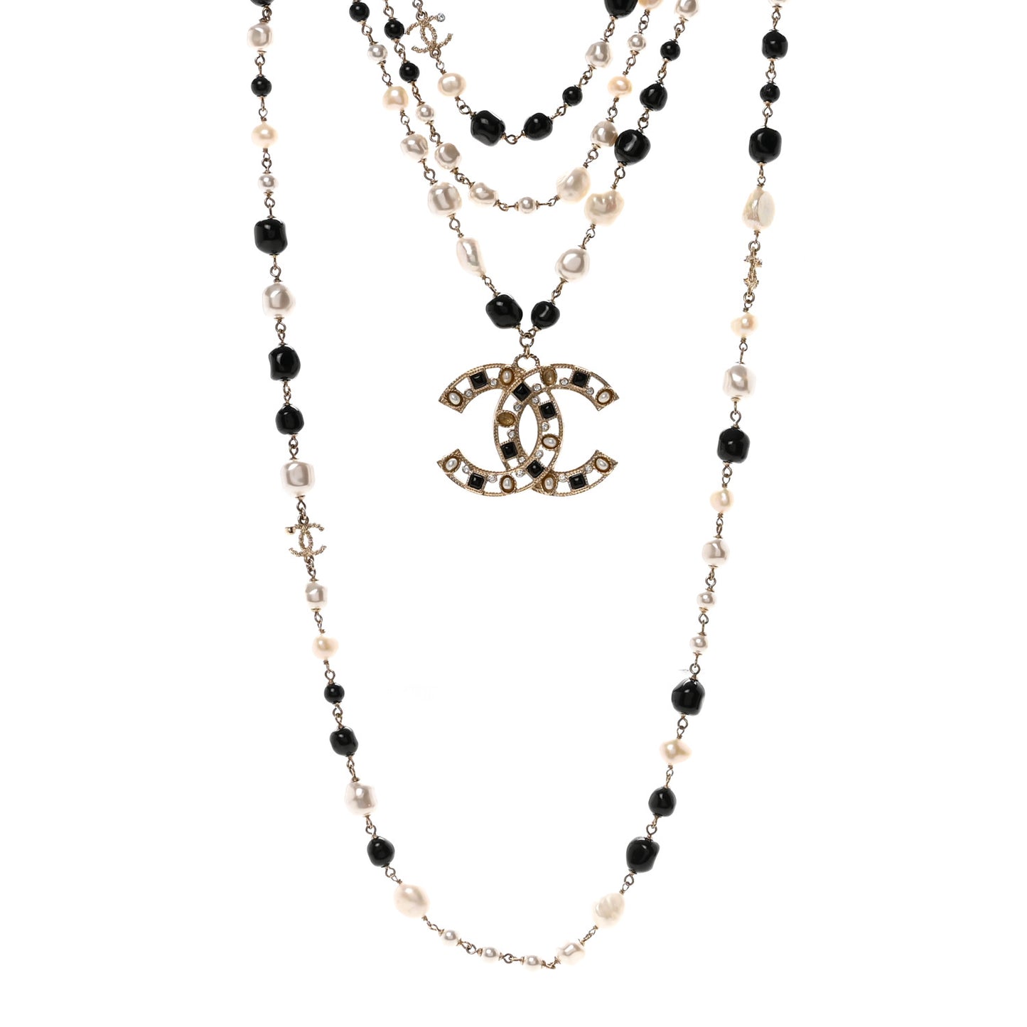 Pearl Bead Crystal CC Byzantine Necklace Black Gold