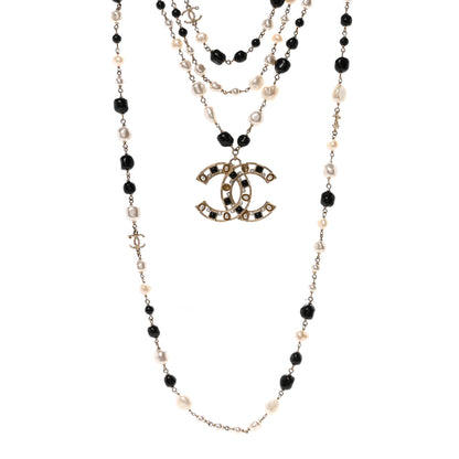 Chanel Pearl Bead Crystal CC Byzantine Necklace Black Gold 1 of 6