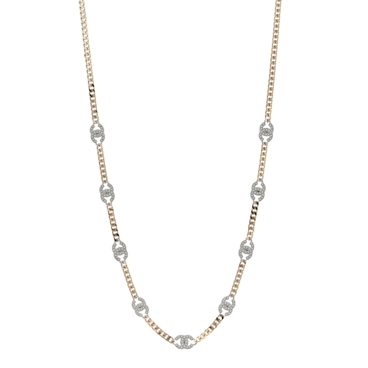 Crystal Chain CC Link Necklace Gold Silver