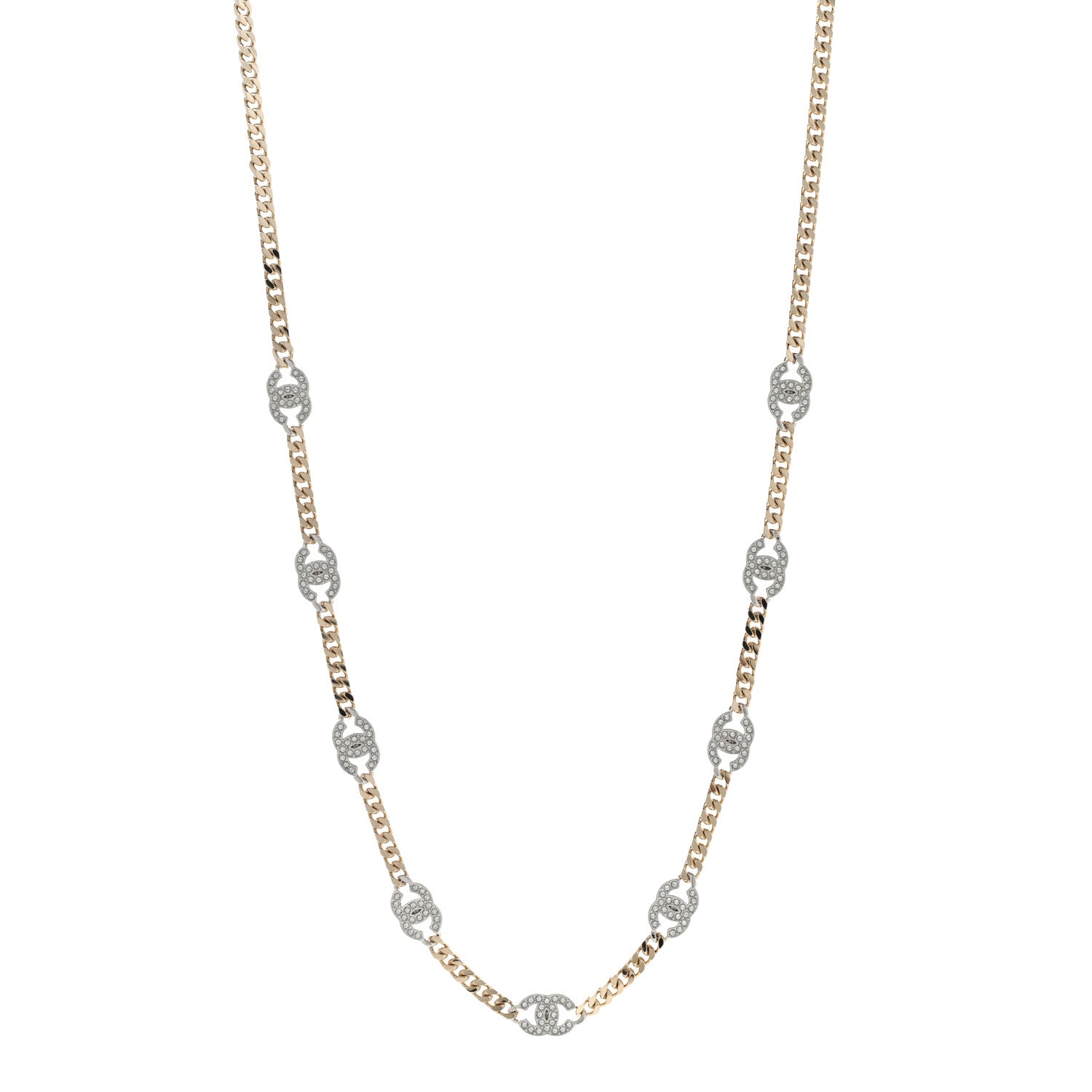 Chanel Crystal Chain CC Link Necklace Gold Silver 1 of 6