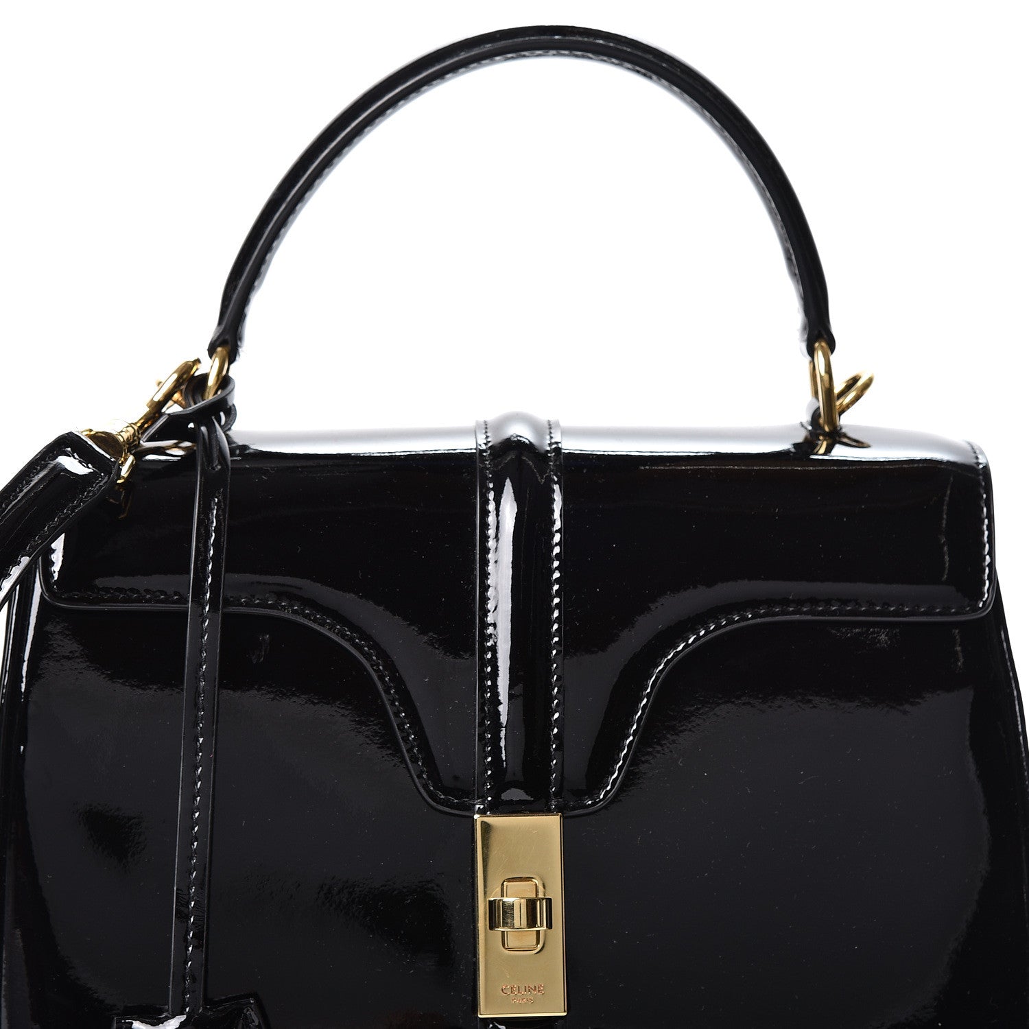 Celine Patent Calfskin Small 16 Top Handle Bag Black 7 of 9