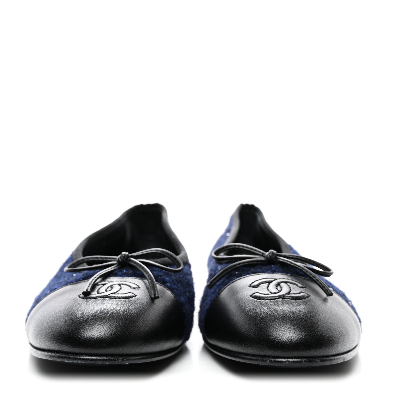 Chanel Tweed Lambskin Cap Toe Ballerina Flats 41 Navy Blue Black 2 of 8