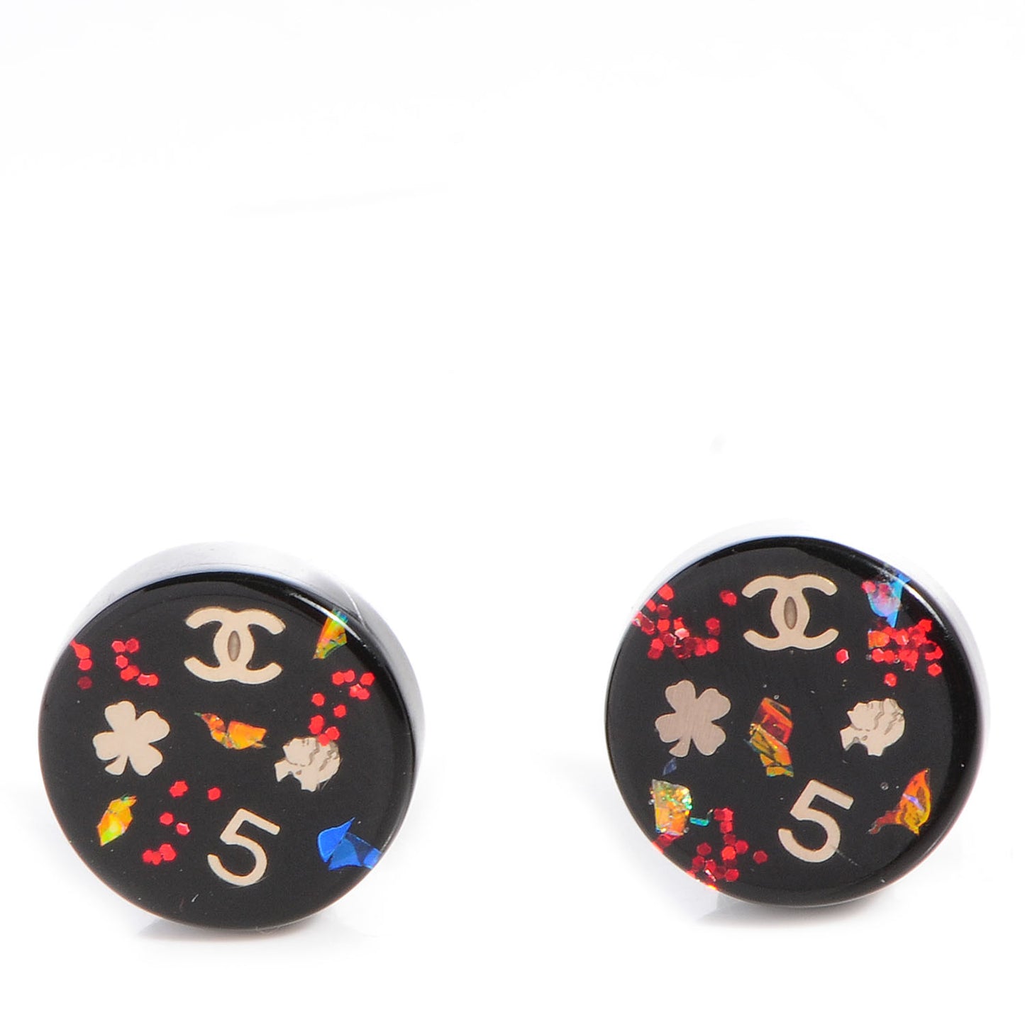 Resin CC Iconic Symbols Clip On Earrings Black