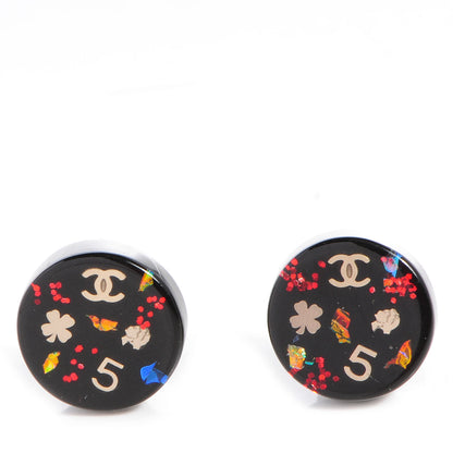 Chanel Resin CC Iconic Symbols Clip On Earrings Black 1 of 5