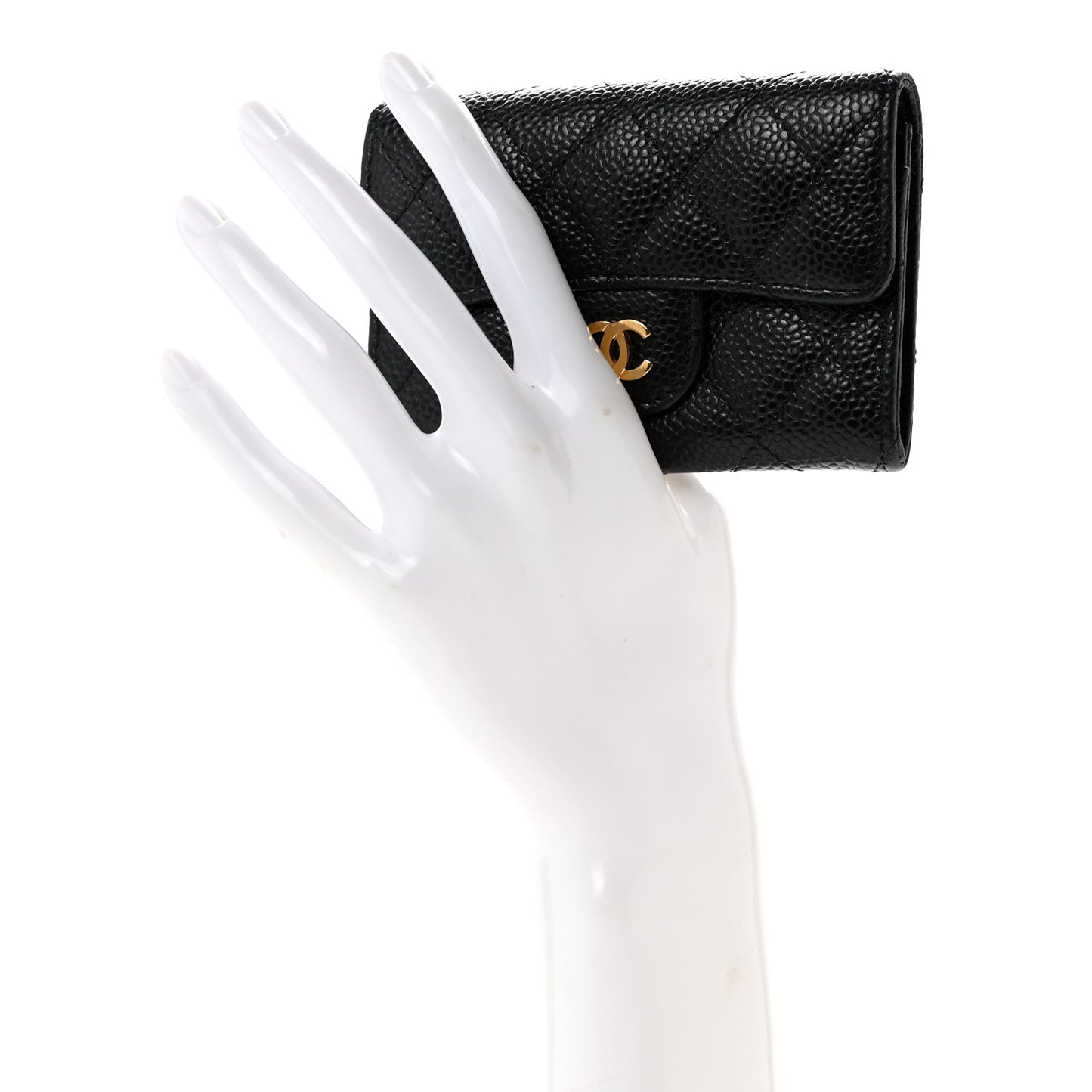 Caviar Quilted Flap Card Holder Black