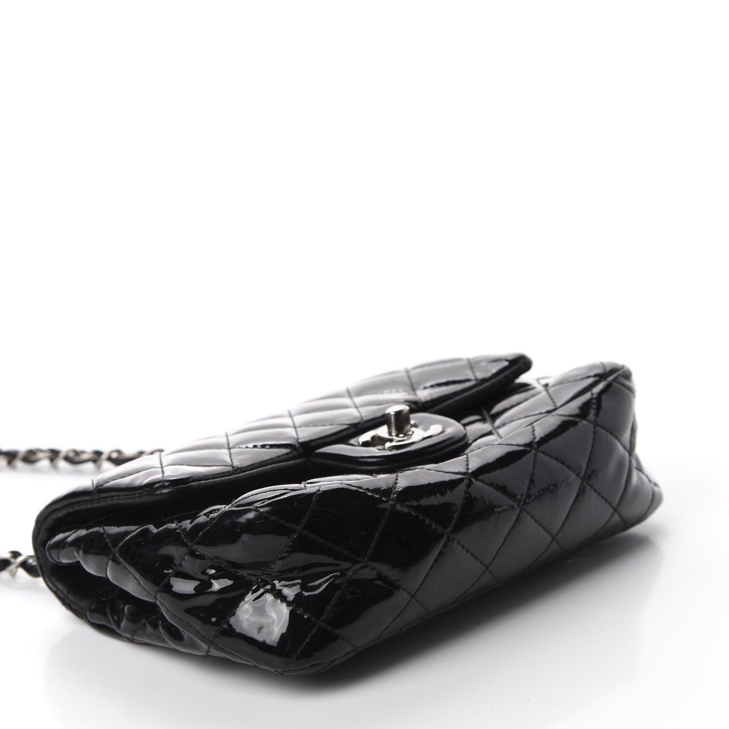 Patent Calfskin Quilted Mini Rectangular Flap Black