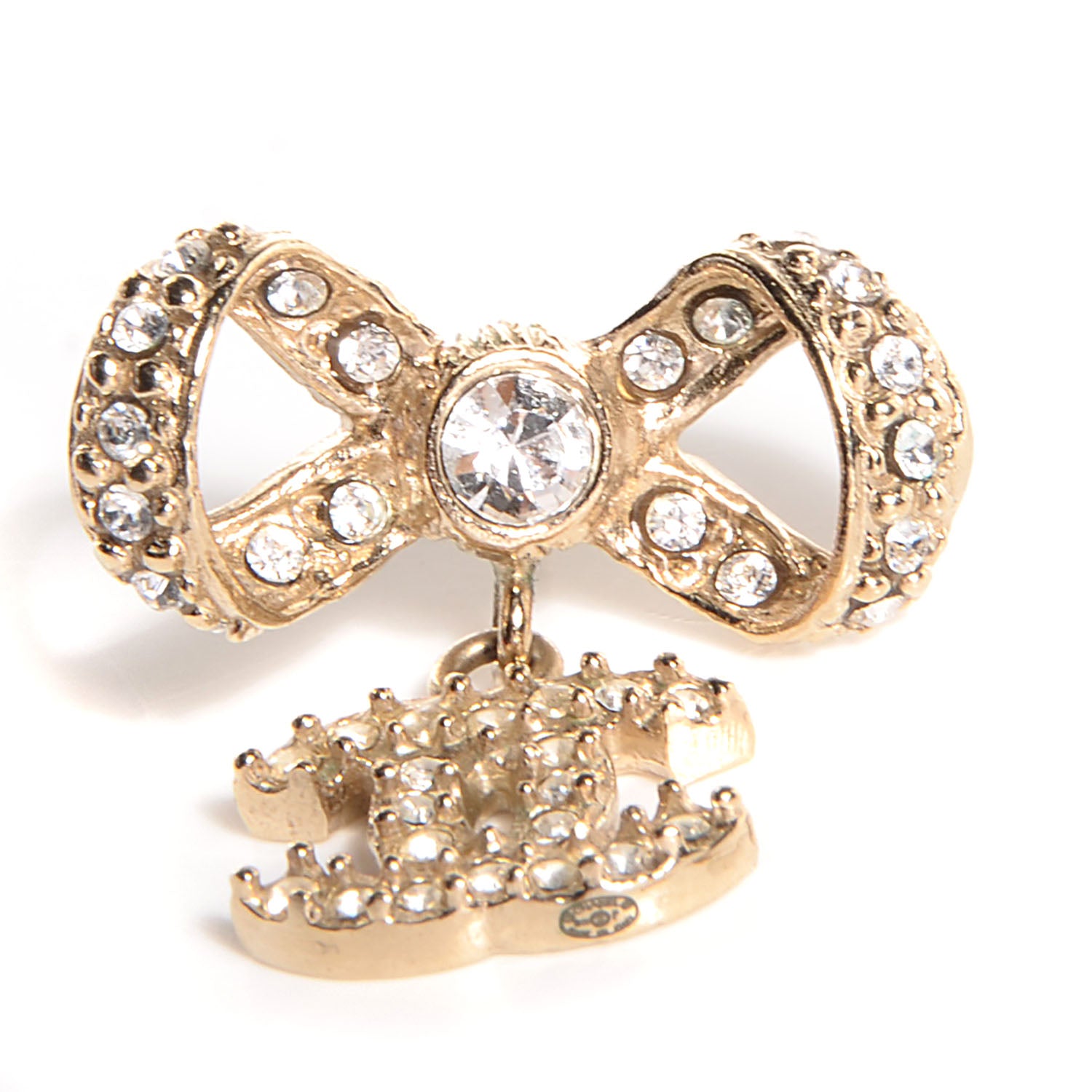Chanel Crystal CC Bow Drop Earrings Gold 4 of 5