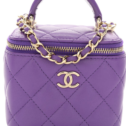 Chanel Lambskin Quilted Top Handle Mini Vanity Case With Chain Purple 7 of 11